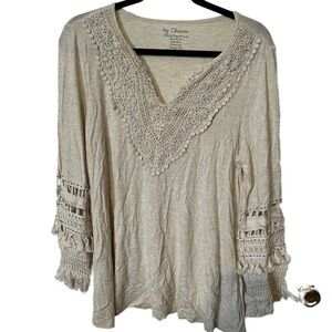 Chicos Cream 3/4 Sleeve Bohemian Top Size Medium